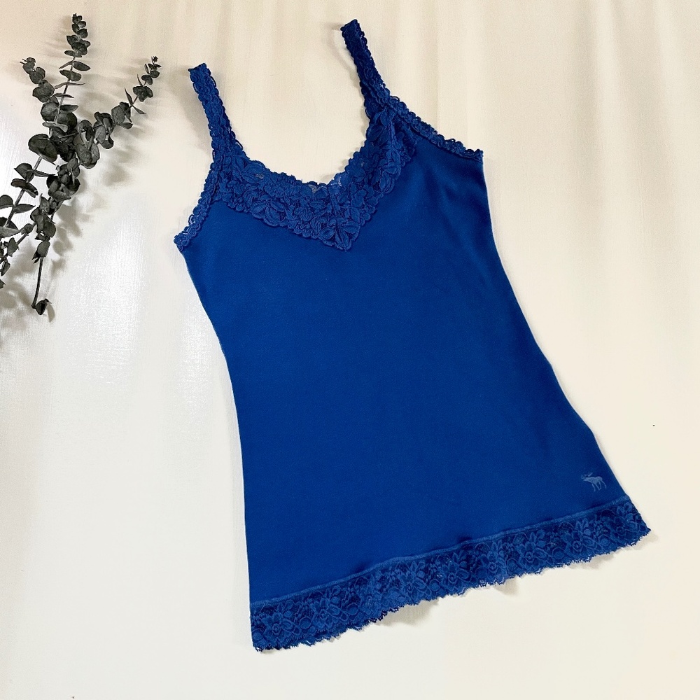 Y2k Abercrombie Fitch Lace Trim Women Medium Tank Top Fitted Logo Preppy Bell